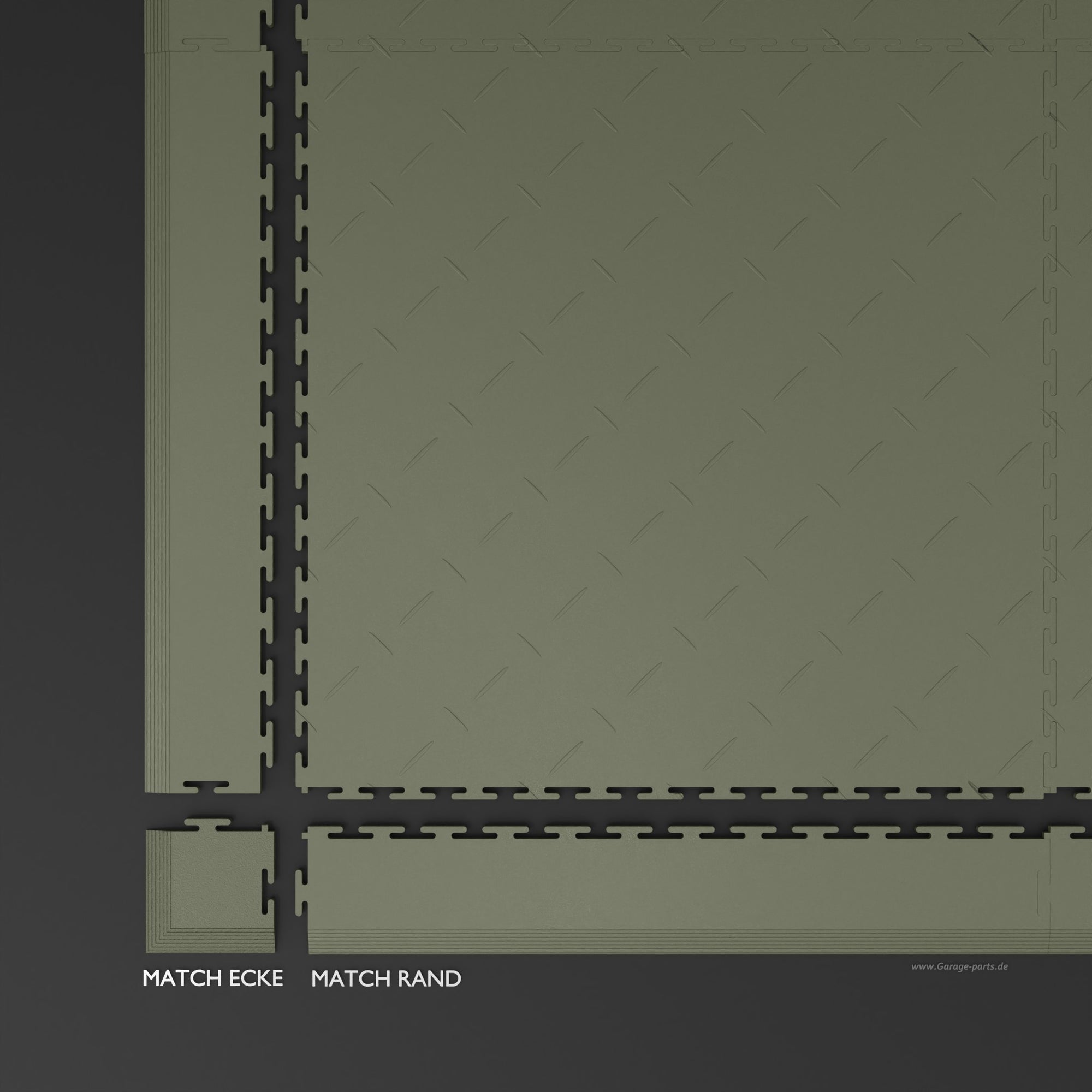 GP FLOOR MATCH Ecke Olive - 4x PVC-Klickfliesen extrem Robuster Boden - Garage Parts