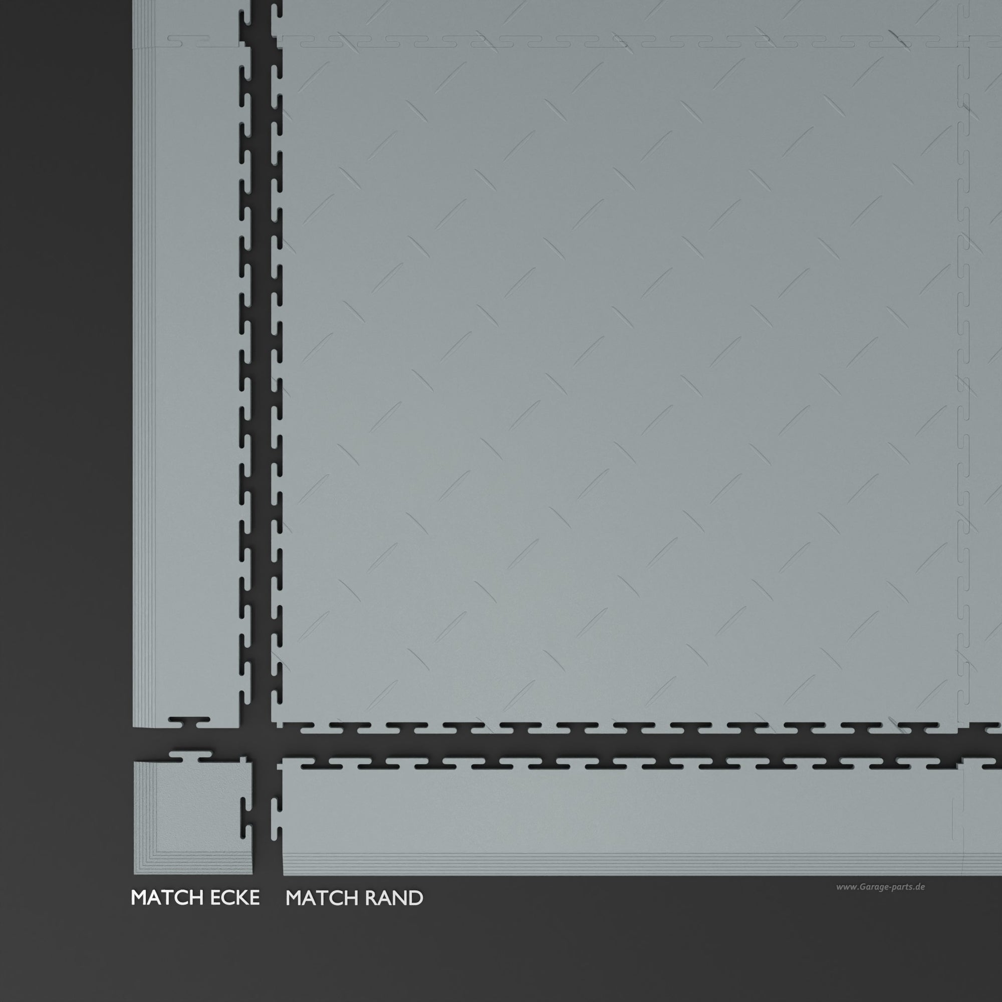 GP FLOOR MATCH Rand Hellgrau - 4x PVC-Klickfliesen extrem Robuster Boden - Garage Parts