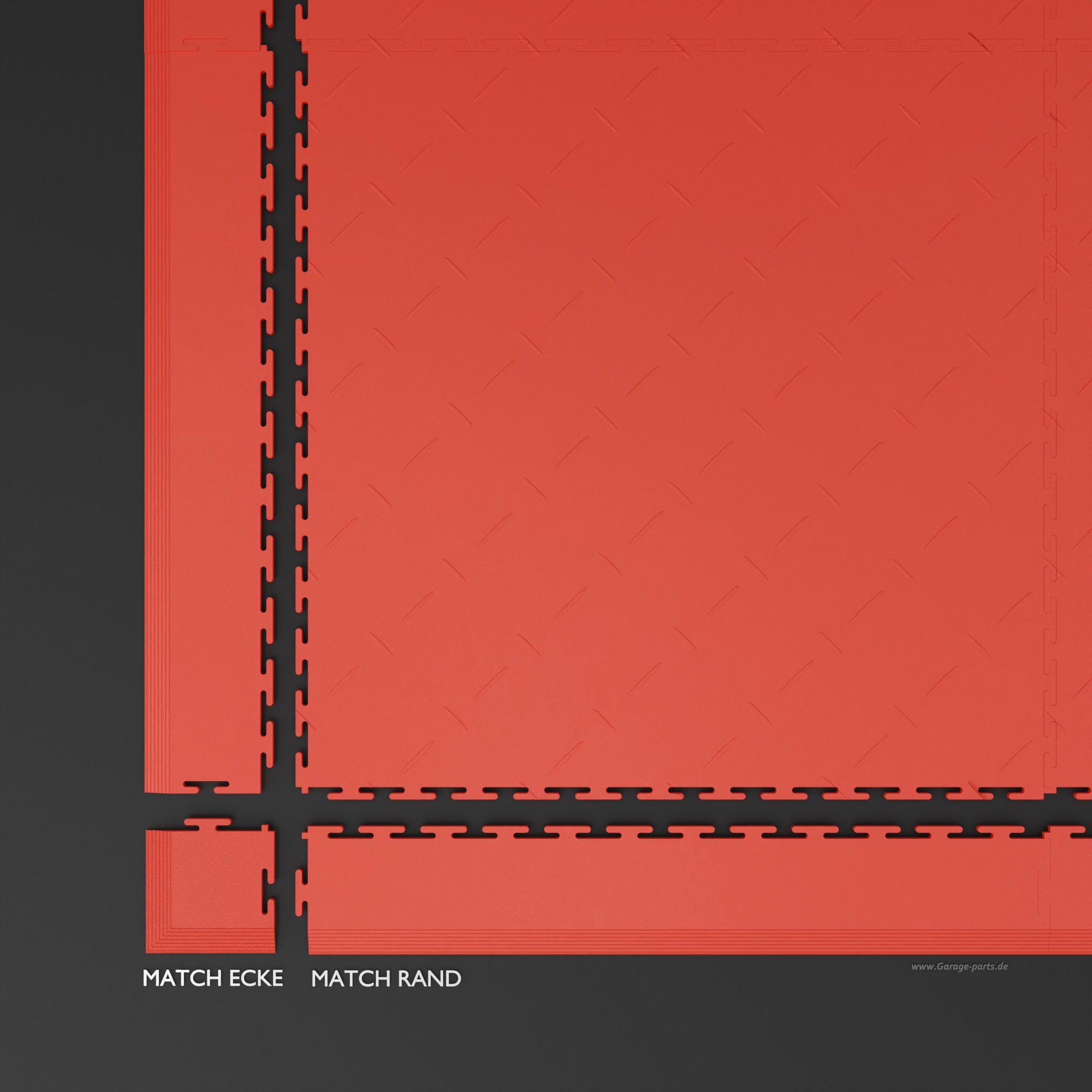 GP FLOOR MATCH Ecke Rot - 4x PVC-Klickfliesen extrem Robuster Boden - Garage Parts