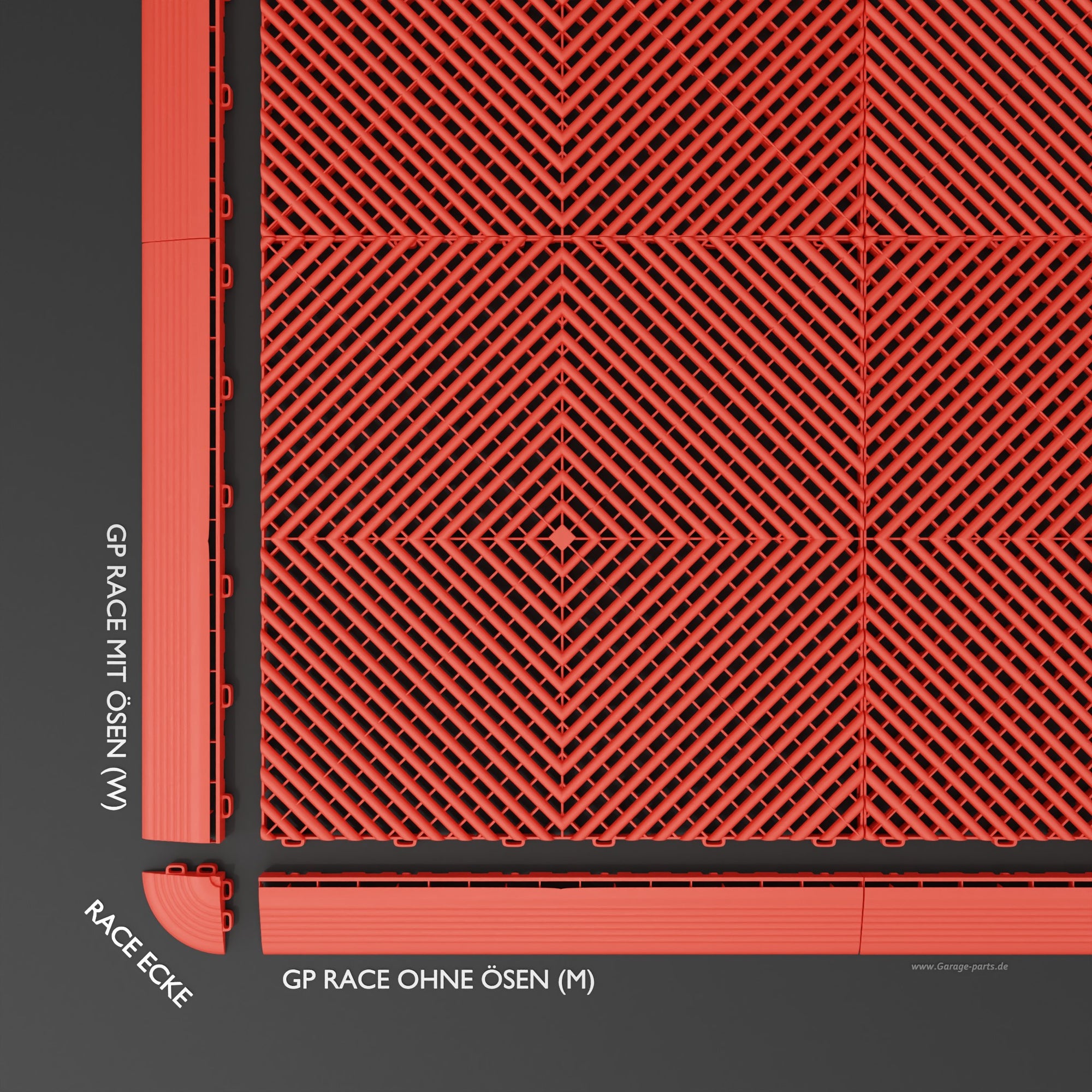 GP FLOOR PACE Ecke Rot - 4x Eckstücke Erleichtert das befahren. - Garage Parts