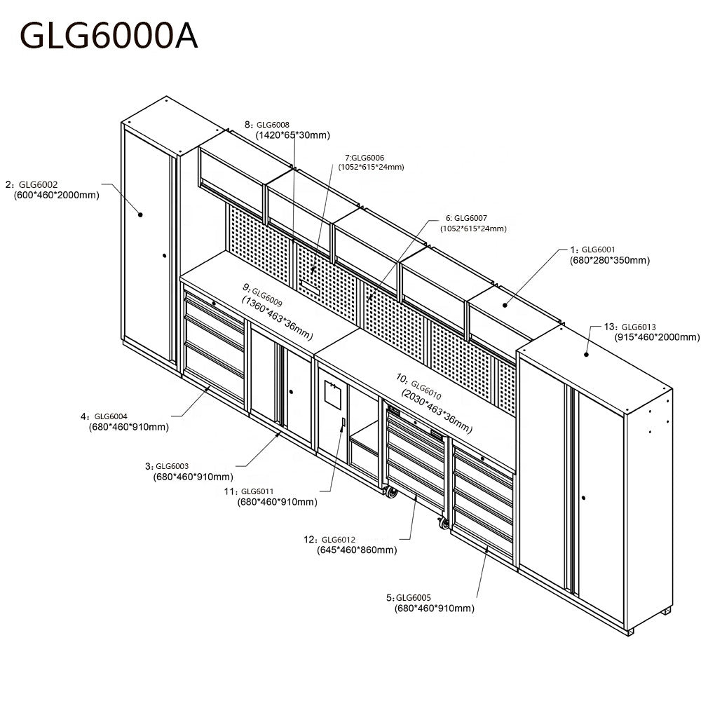 Werkstatteinrichtung GLC6000A Werkbank Baukastensystem mit Lochwand und Arbeitsplatte GParts - Garage Parts