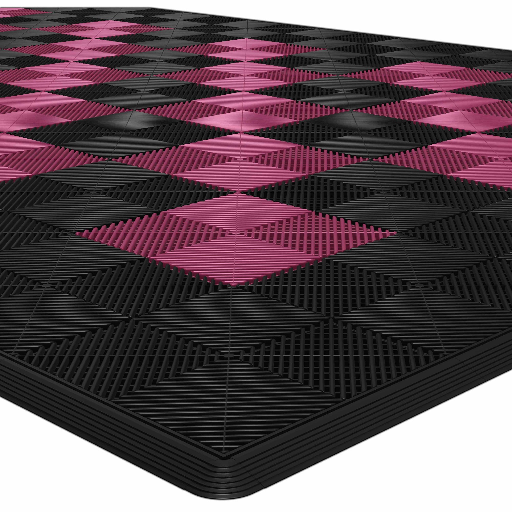 Autopodest 532x292 cm Robuste RACE PP-Klickfliesen Schach Schwarz Pink - Garage Parts