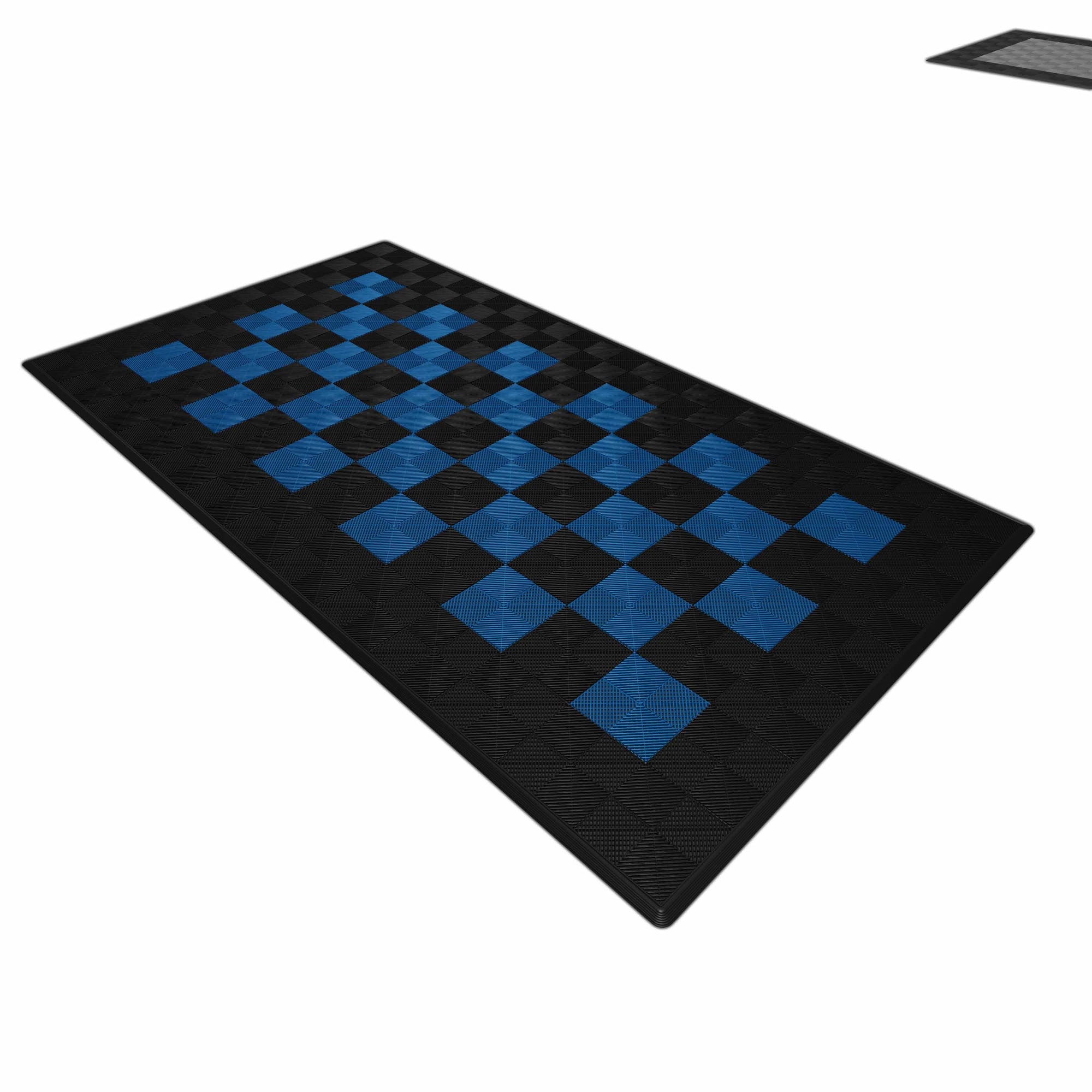 Autopodest 532x292 cm Robuste RACE PP-Klickfliesen Schach Schwarz Blau - Garage Parts