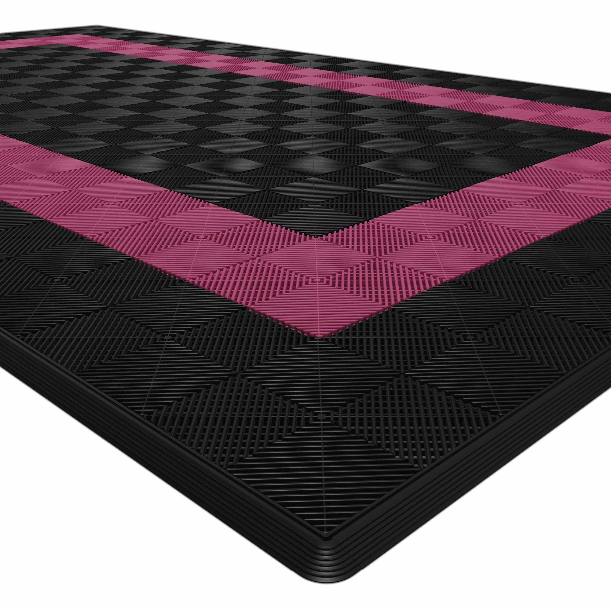 Autopodest 572x332 cm Robuste RACE PP-Klickfliesen Schwarz Pink - Garage Parts